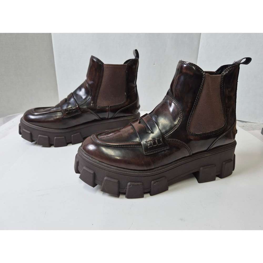 Circus Sam Edelman Darielle Brown Glazed Penny Loafer Lug Sole Chelsea Boot 10